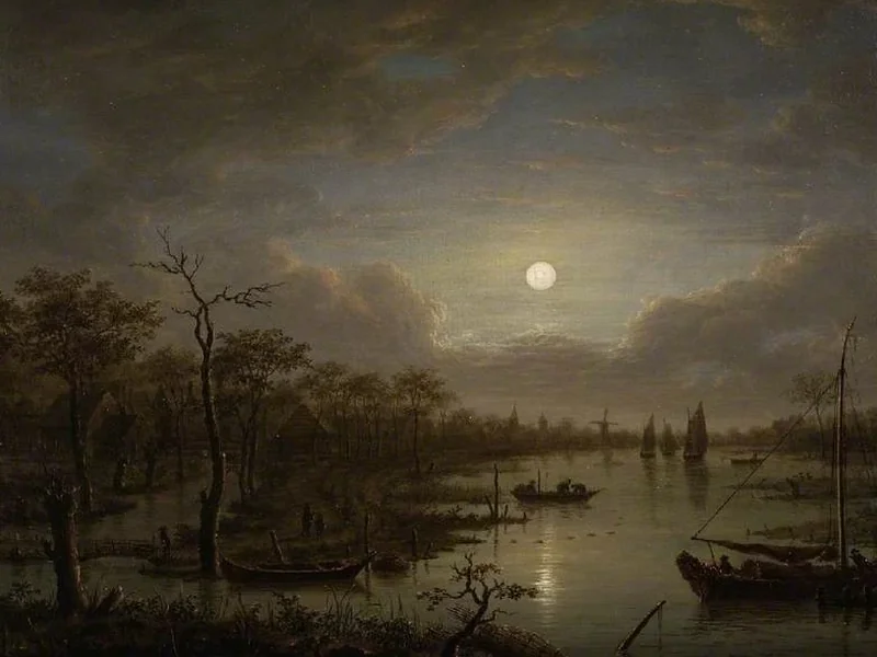 1732-Cornelis Vermeulen - Paesaggio fluviale al chiaro di luna